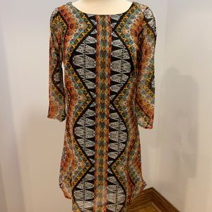 Multi Color Aztec Print Shift Dress